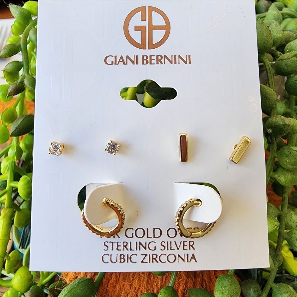 Giani Bernini 18 karat gold and cubic zirconia earring stud huggie hoop set NWT